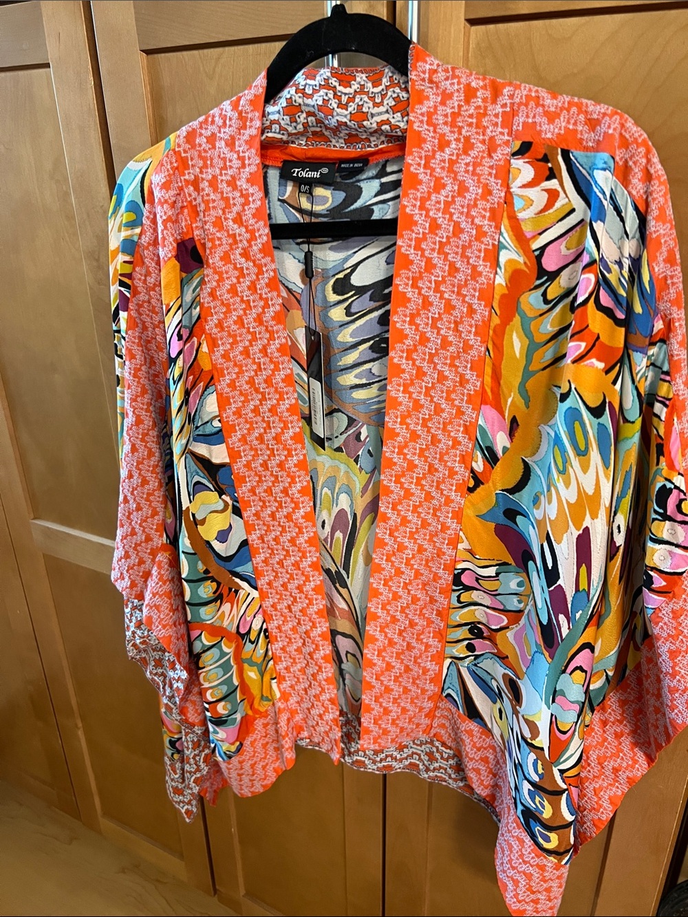 Tolani Orange Multicolor Abstract Printed Kimono